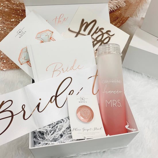 Maeven Bride-to-Be gift box featuring a selection of luxurious wedding planning items.